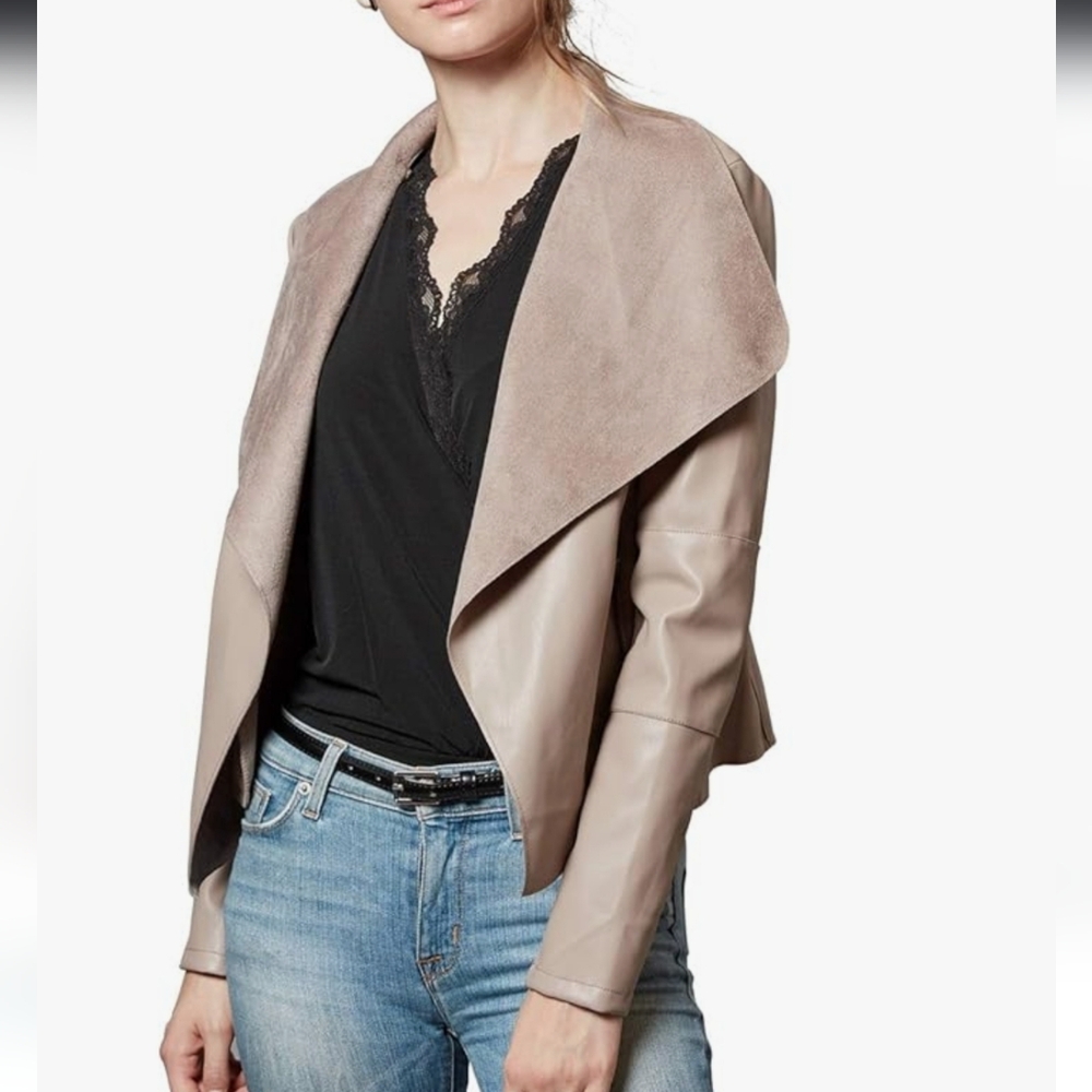 Elegant Women's Beige Faux Leather Jacket Medium NWT